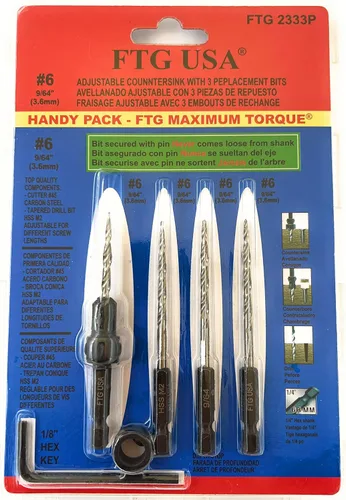 Vista 34 de FTG USA Juego de 3 brocas avellanadoras ajustables para madera #4 (7/64 pulgadas) con brocas cónicas para carpintería