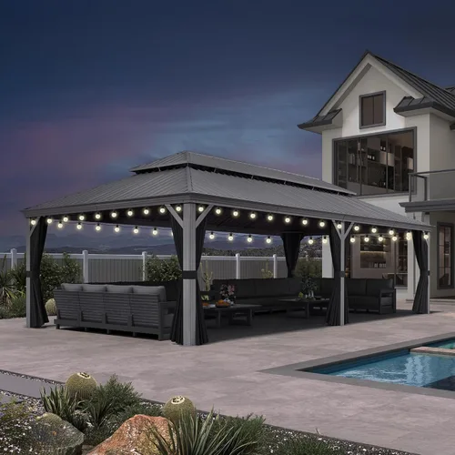 Vista 10 de PURPLE LEAF - Glorieta de 10 x 12 pies con techo rígido de aluminio, techo doble de metal resistente, pabellón permanente para patio, terraza