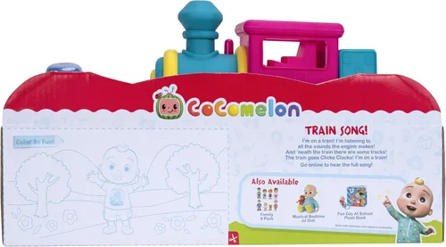 Vista 6 de CoComelon Característica vehículo, tren – vehículo de tren con sonidos – Figura exclusiva de conductor JJ – Se adapta a 4 figuras – Ruedas gratis