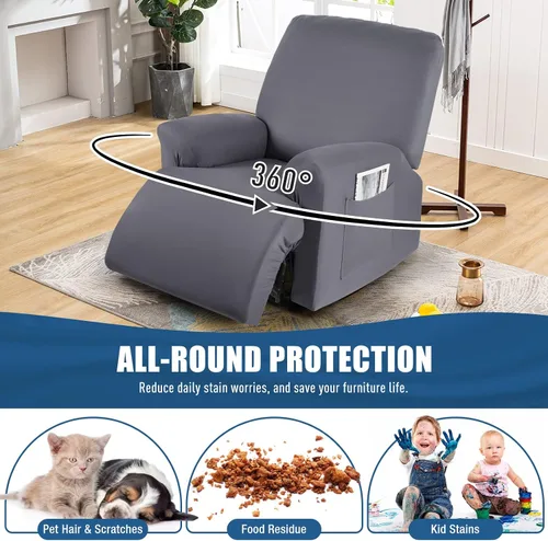 Vista 143 de TAOCOCO Fundas Elásticas para Sillones Reclinables de 3 Piezas Fundas Sólidas para Muebles Funda para Sillón Reclinable Fundas Deslizables con Azul