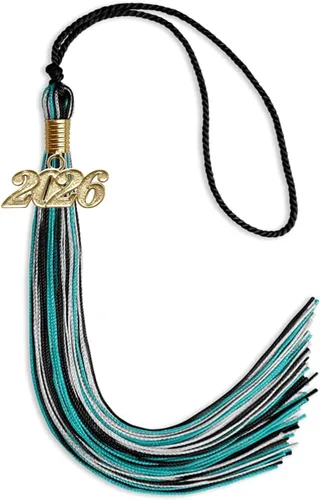 Vista 42 de Endea Graduation Borla mixta de triple color con gota de fecha dorada (negro/dorado/blanco, 2021)