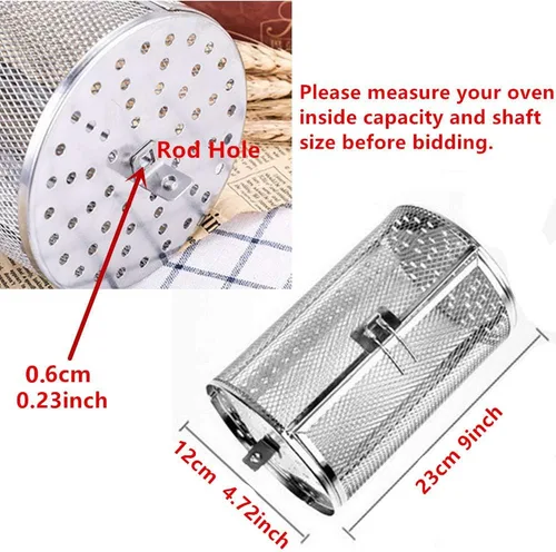 Asador de acero inoxidable para asador, 4.7 x 9.1 in, cesta de horno para horno, rotativo para cacahuete, nueces secas, granos de café, barbacoa