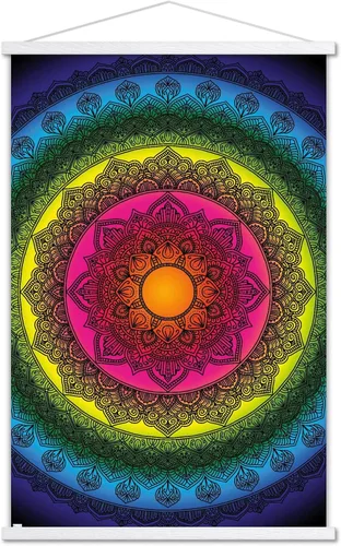 Vista 19 de Trends International Delyth Angharad - Póster de pared con mandalas arcoíris, 14.725 x 22.375 pulgadas, versión enmarcada de madera de granero