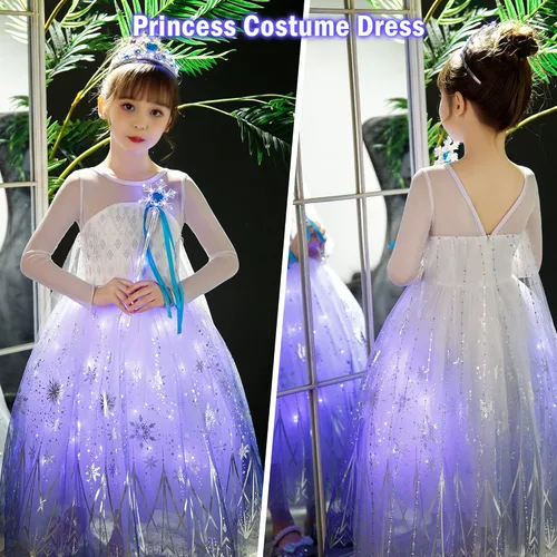 Vista 3 de CIYTI Disfraz de princesa iluminado para niñas, disfraz de fiesta de cumpleaños de Halloween, disfraz de cosplay para niños