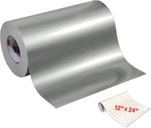 ORACAL 651 Vinilo adhesivo metálico plateado brillante para manualidades, 12 pulgadas x 6 pies, incluye rollo de papel de transferencia transparente