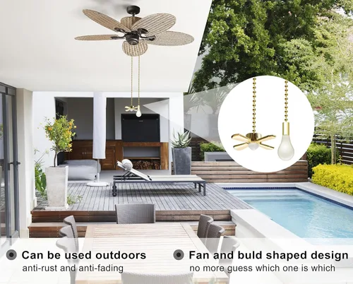 Cadena de tracción para ventilador de techo, juego de tiradores de ventilador de 13.6 pulgadas con conector, 2 cadenas de bolas con cuentas, latón