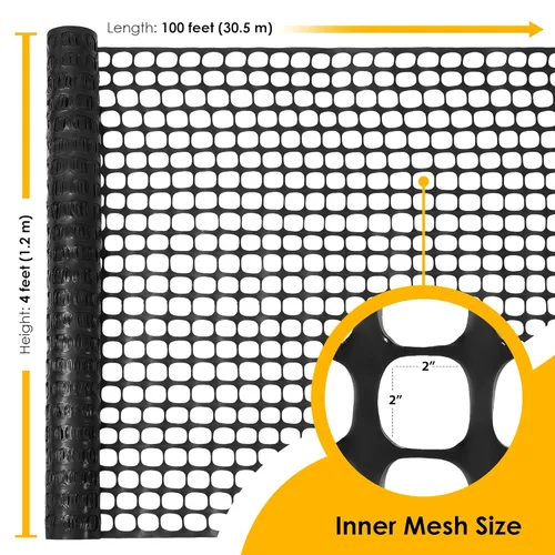 Vista 2 de Houseables Esgrima, Valla temporal, Valla de nieve, 4x100' pies, 10.55 lb/rollo, Esgrima de plástico negro, Red de ciervos, Rollo de malla