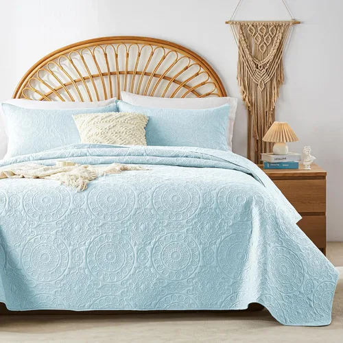 Vista 12 de WURUIBO Juego de edredón beige tamaño individual, colcha de microfibra en relieve con funda de almohada, colcha ligera transpirable fina, juego