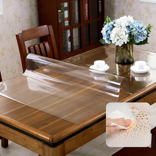 Vista 13 de Mantel de plástico transparente, protector de alfombrilla de escritorio, 0.06 pulgadas de grosor, mantel para oficina, comedor, dormitorio