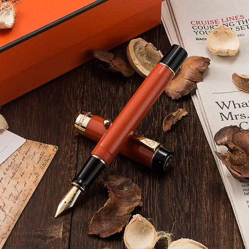 Vista 4 de Jinhao 100 - Pluma estilográfica de estilo clásico en celuloide, instrumento de escritura suave con punta #6, juego de pluma con convertidor Negro