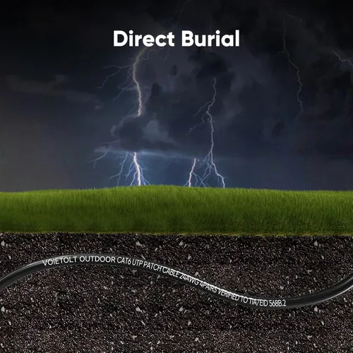 Vista 3 de Cable Ethernet Cat 6 para exteriores de 300 pies, Cable Cat6 de 24AWG 10Gbps impermeable para enterramiento directo con cubierta LLDPE UV, Cable