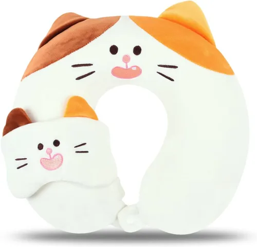 Vista 9 de Linda almohada de cuello para viajes, almohada de cuello para niños con máscara para los ojos para dormir, almohada de espuma viscoelástica