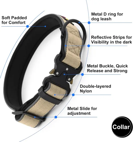 Vista 3 de Collar táctico para perro Plutus Pet, reflectante, collar de perro resistente ajustable, suave acolchado y cómodo, para perros pequeños, medianos