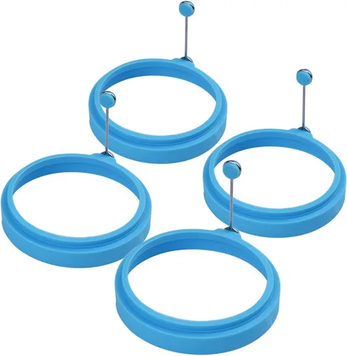 Anillo de huevo para cocinar huevos, molde redondo para panqueques 100% de grado alimenticio, libre de BPA, duradero y reutilizable, anillo de Azul