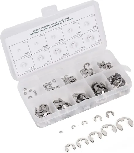 Vista 4 de Juego de 120 piezas de clip E Surtido Arandela Acero Inoxidable Anillo de Retención Externa Circlip 0.059 in a 0.394 in