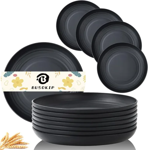 Vista 26 de Juego de 8 Platos Hondos para Cena, Plato de Paja de Trigo de 9 Pulgadas, Plato de Plástico Ligero e Irrompible Reutilizable, Apto para Microondas
