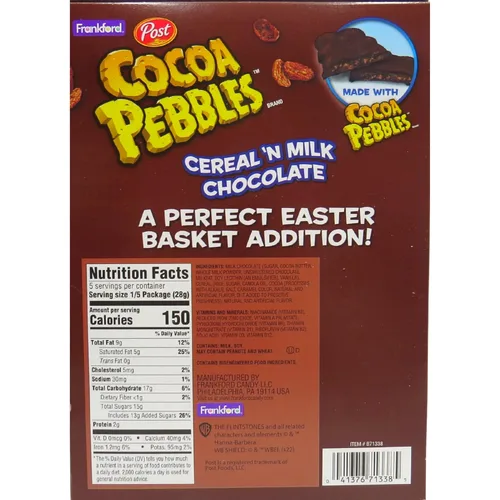Vista 5 de Cocoa Pebbles - Barra de caramelo de Pascua en forma de conejo, barra de chocolate con leche y cereales de conejo sólido, relleno de cesta