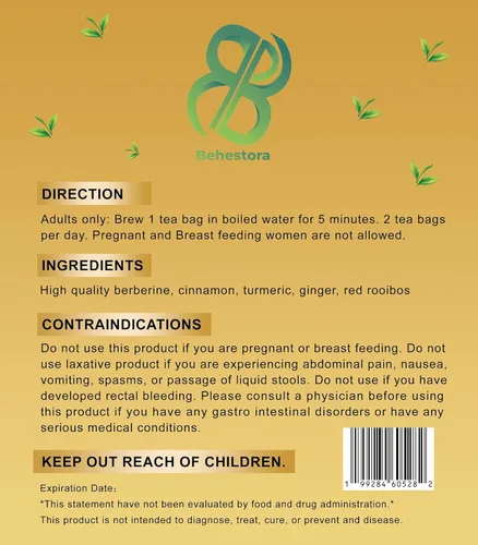 Vista 7 de Behestora El té de berberina es un té de desintoxicación de hierbas sin cafeína, elaborado con una mezcla de berberina, canela, cúrcuma, jengibre