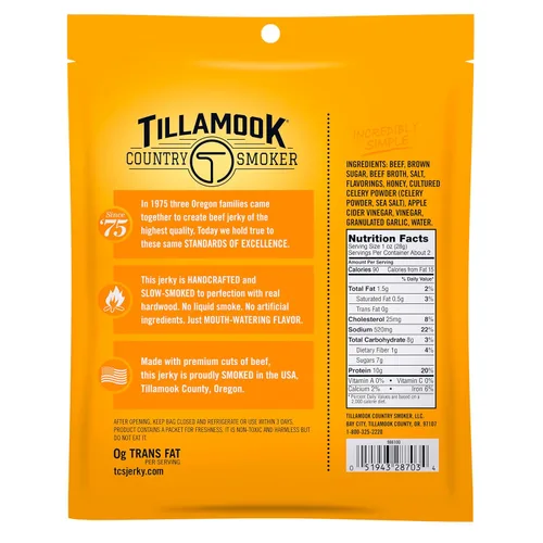 Vista 3 de Tillamook Country Smoker Carne seca de madera dura ahumada con miel, 2.5 onzas (Paquete de 12)