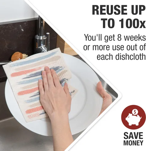 Vista 7 de Eparé Paños suecos para cocina – Paquete de 8 paños suecos absorbentes – Paños desechables para lavar platos – Paños de cocina lavables – Paños