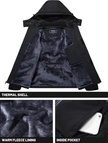 Vista 3 de TACVASEN Chaquetas de esquí de invierno para hombre, abrigos de vellón impermeables con aislamiento térmico para snowboard, parka con capucha