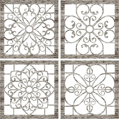 Vista 9 de Yulejo Decoración de pared rústica gruesa de 4 piezas, diseño hueco de madera tallada, arte de pared rústico para sala de estar, dormitorio, Negro