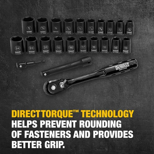 Vista 5 de DEWALT - Juego de llaves de impacto con carraca, métrica/SAE, 1/2" de transmisión, juego de 23 piezas con estuche (DWMT74739)
