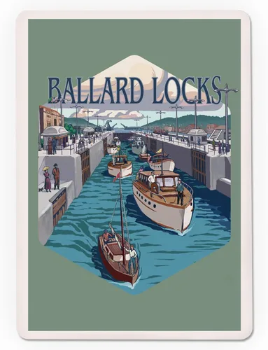 Vista 3 de Lantern Press Seattle, Washington, Ballard Locks, 52 Playing Cards for Adults, Poker Size Card Deck