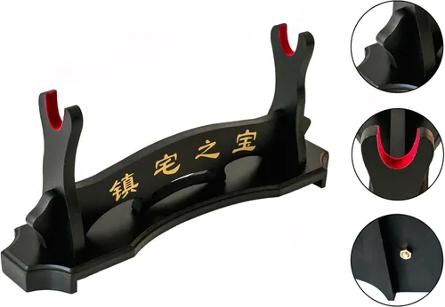 Vista 3 de Soporte para espada samurái, soporte para espada Katana Wakizashi Tanto de terciopelo acolchado para colgar en la pared, estante para espadas