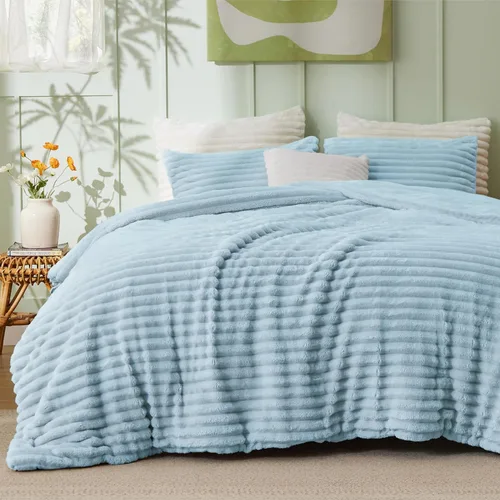 Vista 21 de Bedsure Edredón tamaño individual/individual XL - GentleSoft Juego de edredón de 2 piezas de forro polar de doble cara blanco esponjoso, acogedor