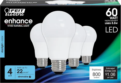 Vista 14 de Feit Electric Bombilla LED A19 Mejorada, equivalente a 60 W, 8.8 W, 800 lúmenes, blanco suave de 2700 K, CRI 90+, regulable, base E26, accesorio