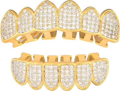 Parrillas superiores e inferiores chapadas en oro de 18 quilates para tus dientes, juego para hombres y mujeres, parrillas de boca doradas,