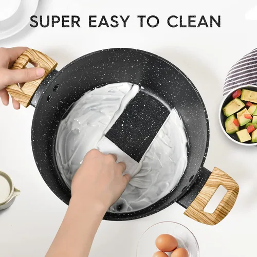 Vista 3 de MICHELANGELO Olla de sopa antiadherente de 4.3 cuartos de galón con tapa, revestimiento de granito no tóxico, compatible con inducción, olla Negro