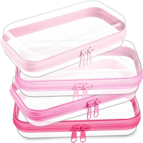 Vista 21 de Hoolerry 4 piezas de estuches rígidos transparentes con cremallera, bolsas de maquillaje, estuche de lápices de plástico, contenedores de caja