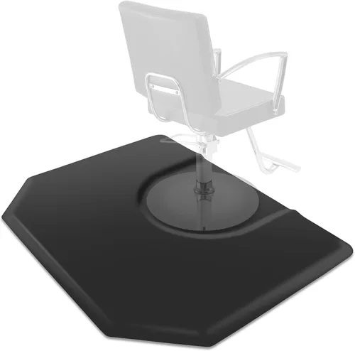 Saloniture Alfombrilla antifatiga para silla de salón y barbería de 5 x 4 pies, hexagonal negro, 1 pulgada de grosor