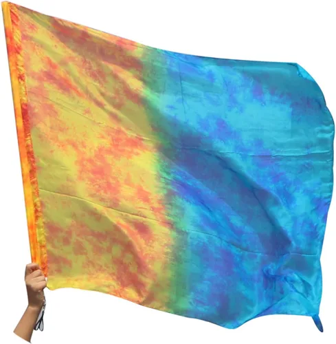Vista 11 de Winged Sirenny Bandera de seda Poi con una varilla dura, 40 pulgadas rectangular giratoria de seda fluida para iglesia, adoración profética Autumn