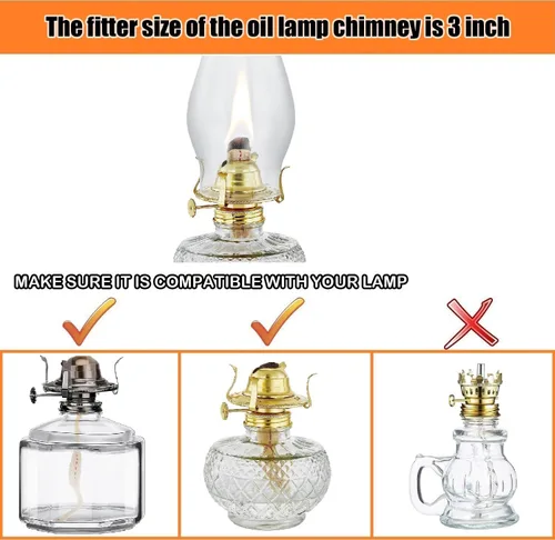 Vista 3 de Lámpara de aceite de repuesto para chimenea, globo de lámpara de queroseno de 3 x 8 pulgadas, globo de lámpara de aceite de vidrio transparente