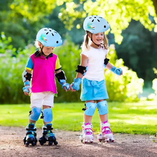 Vista 7 de Casco de bicicleta para niños, rodilleras, coderas, muñequeras, equipo de protección, cascos ajustables para niños de 3 a 5 años, 2 a 8 años