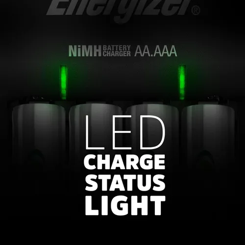 Vista 4 de Energizer Cargador básico de recarga con 2 baterías recargables AA NiMH (incluidas), indicador led