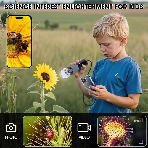 Vista 8 de Microscopio USB 1080P con soporte de metal, cámara de microscopio digital de mano 50X-1000X compatible con iPhone/Android/Windows/Mac