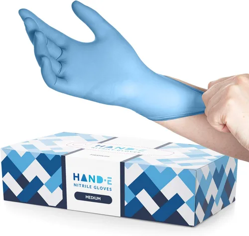 Vista 14 de Guantes desechables de nitrilo azul Hand-E Touch - Guantes de examen médico sin látex, sin polvo, seguros para alimentos, para cocinar