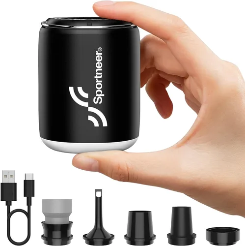 Sportneer Bomba de aire pequeña y portátil con luz de campamento, ultra mini bomba de aire con batería de 1600 mAh recargable por USB para