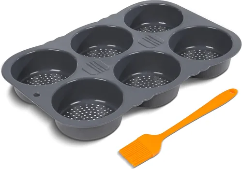 Vista 9 de Molde para panecillos de hamburguesas, silicona antiadherente, apto para horno, con ventilación de 6 cavidades, apto para lavavajillas con cepillo