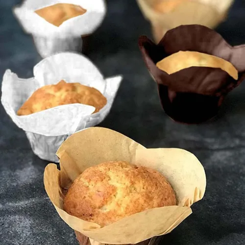 Vista 8 de 100pcs Cupcake Liners Tulip Lotus Style Baking Cups Cupcake Wrapper Muffin Liners Baking Cups Greaseproof Paper for Bakery (White)