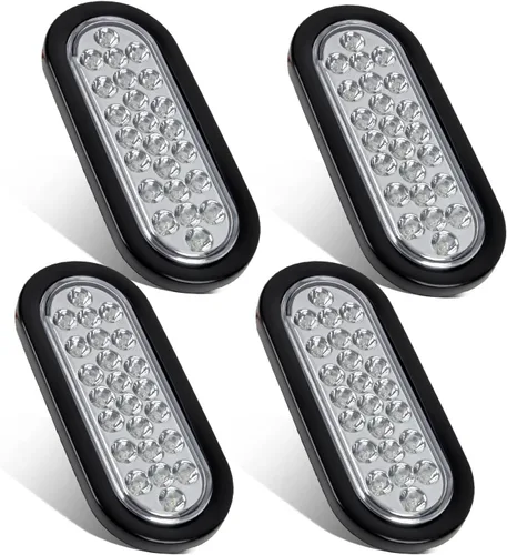 Partsam 2 luces LED ovaladas rojas + 2 blancas de 6 pulgadas para remolque, kit de lente transparente, 24 LED, impermeable, parada, freno, giro,