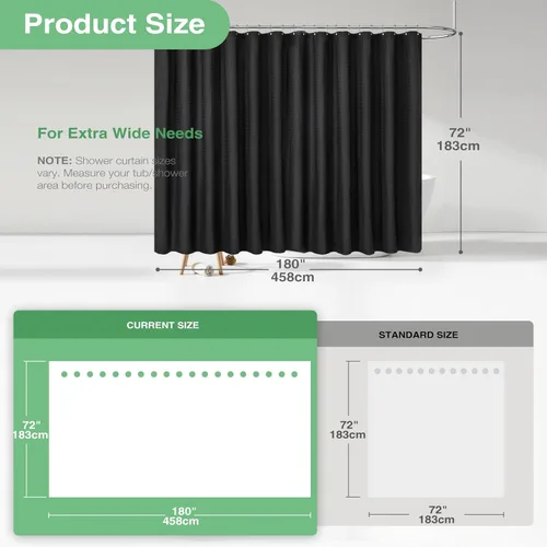 Vista 580 de Cortina de ducha de tela Dynamene verde oscuro - Cortinas de baño de tela de nido de abeja texturizadas resistentes, juego de cortinas de baño