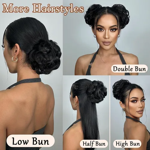 Vista 5 de Morica - 1 extensión de cabello sintético en forma de moño estilo ondulado, recogido y desordenado, y con banda elástica para mujeres (12224#)