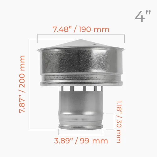 Vista 2 de Tapa de lluvia para techos de 4 pulgadas, cubierta de ventilación de techo redonda de acero galvanizado, tapa de chimenea de escape HVAC para todo