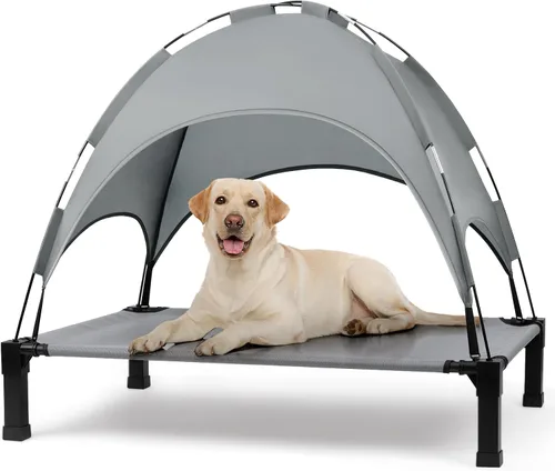 Vista 13 de Heeyoo Cama elevada para perros con toldo, cuna portátil para perros con tienda de campaña de sombra extraíble, cuna elevada para mascotas al aire