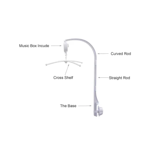 Vista 2 de Caja de música móvil para cuna de bebé blanca de 26 pulgadas, soporte de brazo, soporte de brazo de tuerca, tornillo de tuerca, caja de música